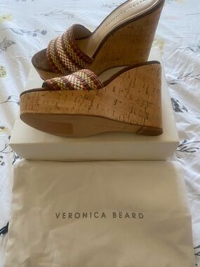 NEW Veronica Beard Multicolor Braided Leather Cork Wedges size 7